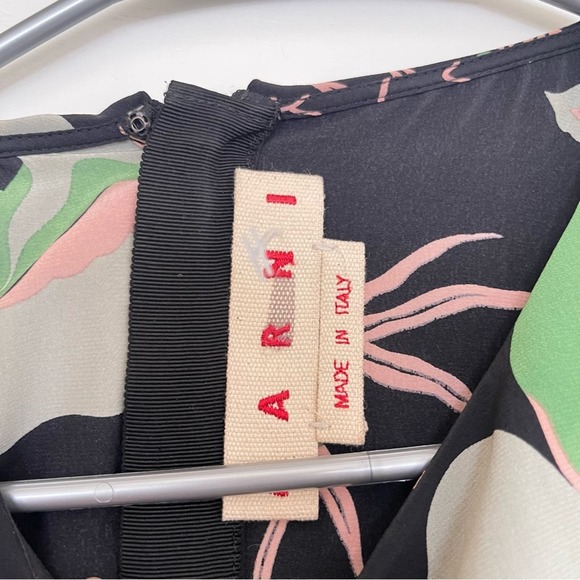 Marni Silk Black Floral Print Long Sleeve Midi Dress Size 40 - Picture 5 of 7